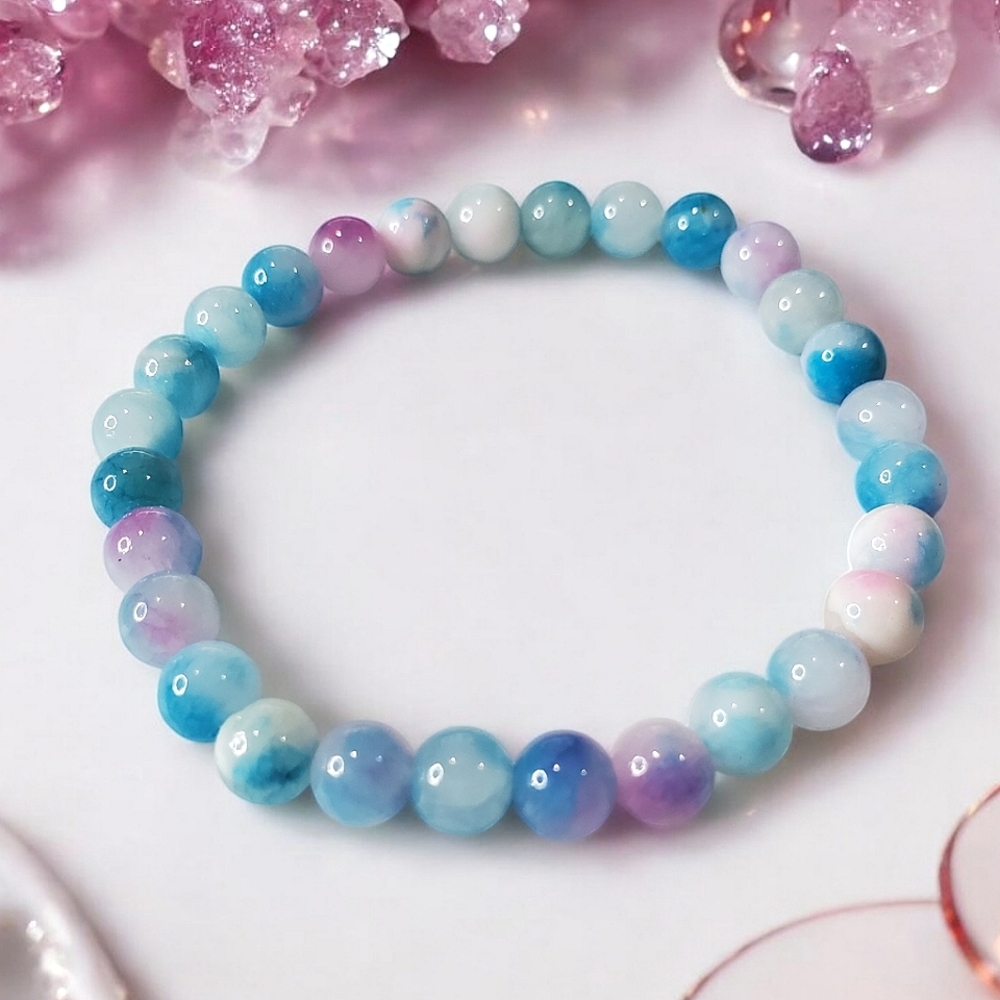 Blue Persian Jade 6mm Crystal Stone Bead Bracelet